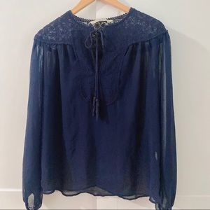 Zara navy embroidered blouse